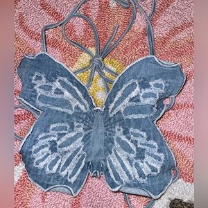 White fox, butterfly denim top